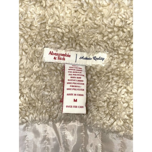 Abercrombie & Fitch VTG Y2K Beige Corduroy Sherpa Lined Trucker Jacket Size M - Picture 4 of 4